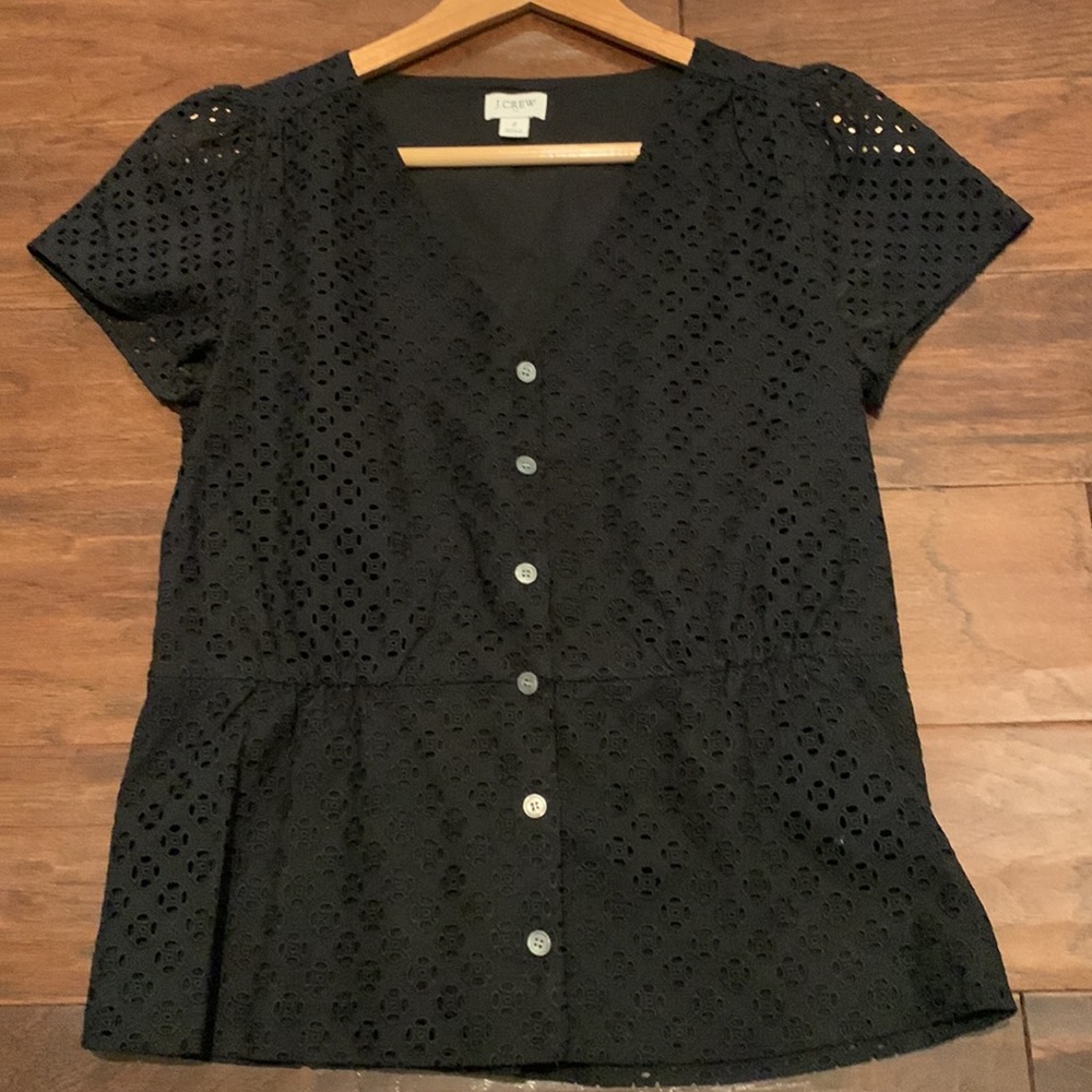 NWOT J. Crew Factory Black Eyelet Blouse (Women’s 2)